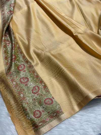 Beige Jamawar Tanchoi Katan Silk Saree SKTM-28