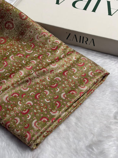 Beige Jamawar Tanchoi Katan Silk Saree SKTM-28