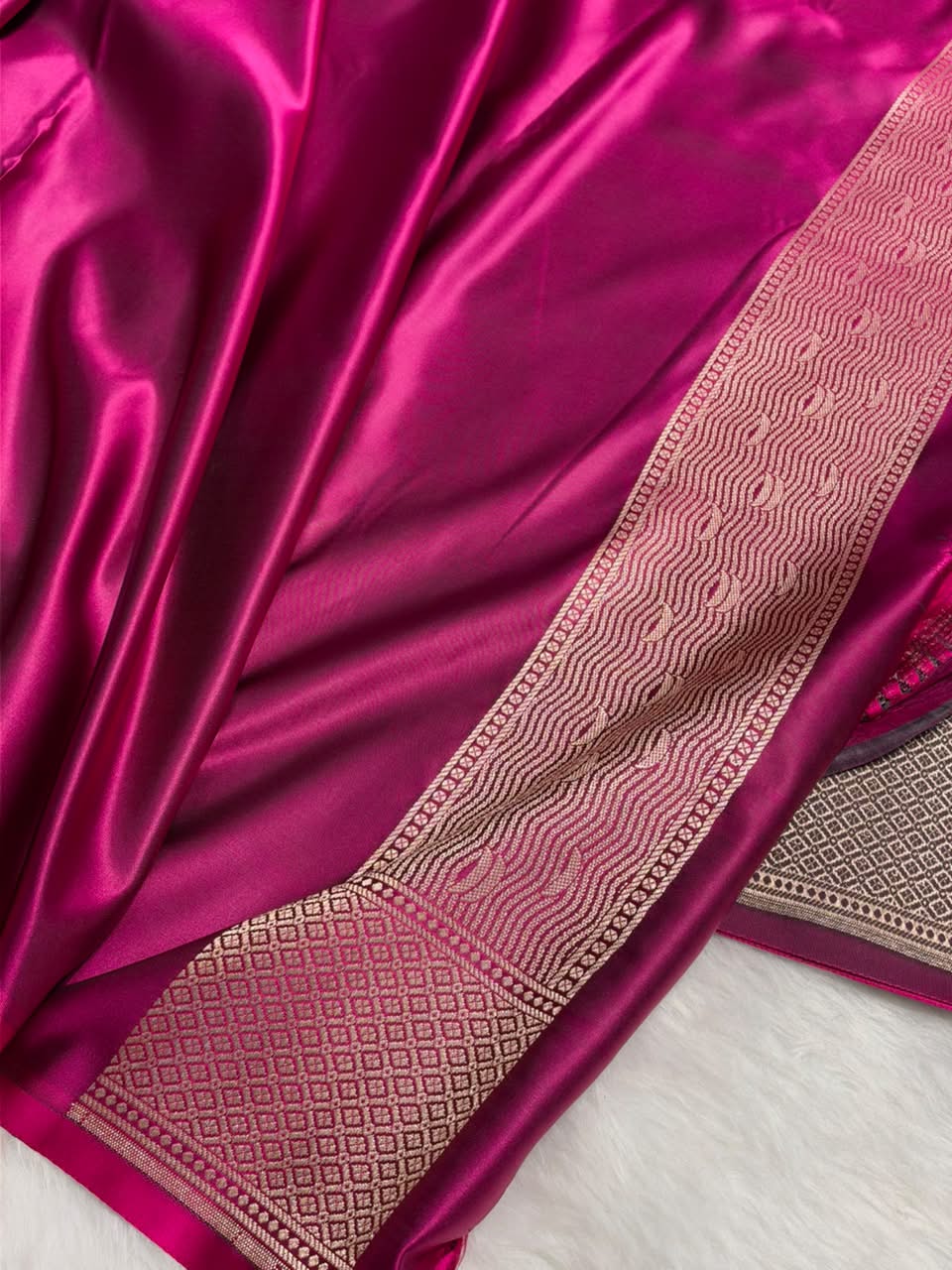 Magenta Pink Shades Ghat Pattern Satin Katan Silk Saree MSM-144