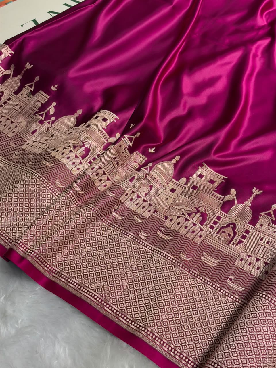 Magenta Pink Shades Ghat Pattern Satin Katan Silk Saree MSM-144