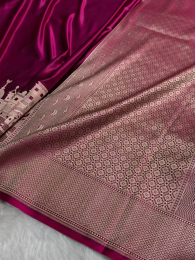 Magenta Pink Shades Ghat Pattern Satin Katan Silk Saree MSM-144