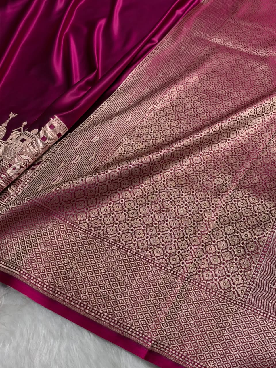Magenta Pink Shades Ghat Pattern Satin Katan Silk Saree MSM-144