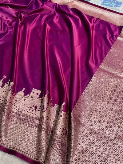 Magenta Pink Shades Ghat Pattern Satin Katan Silk Saree MSM-144
