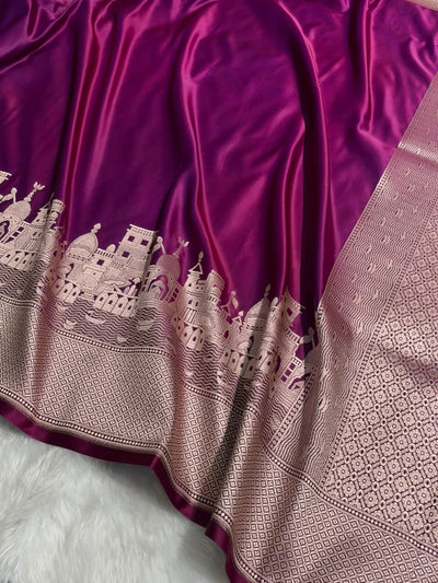 Magenta Pink Shades Ghat Pattern Satin Katan Silk Saree MSM-144