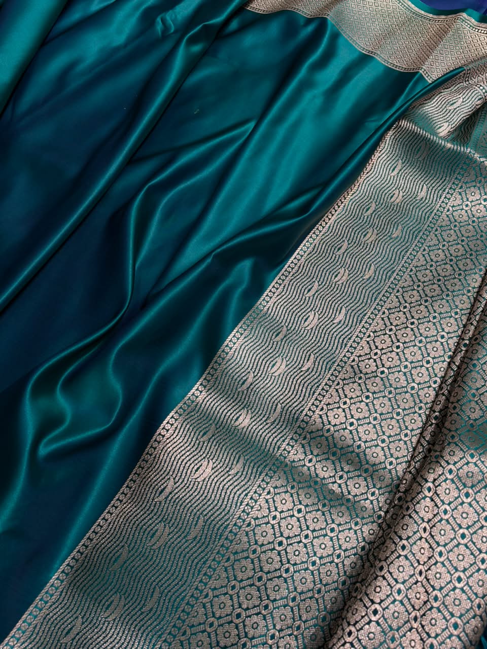 Rama Shades Ghat Pattern Satin Katan Silk Saree MSM-144