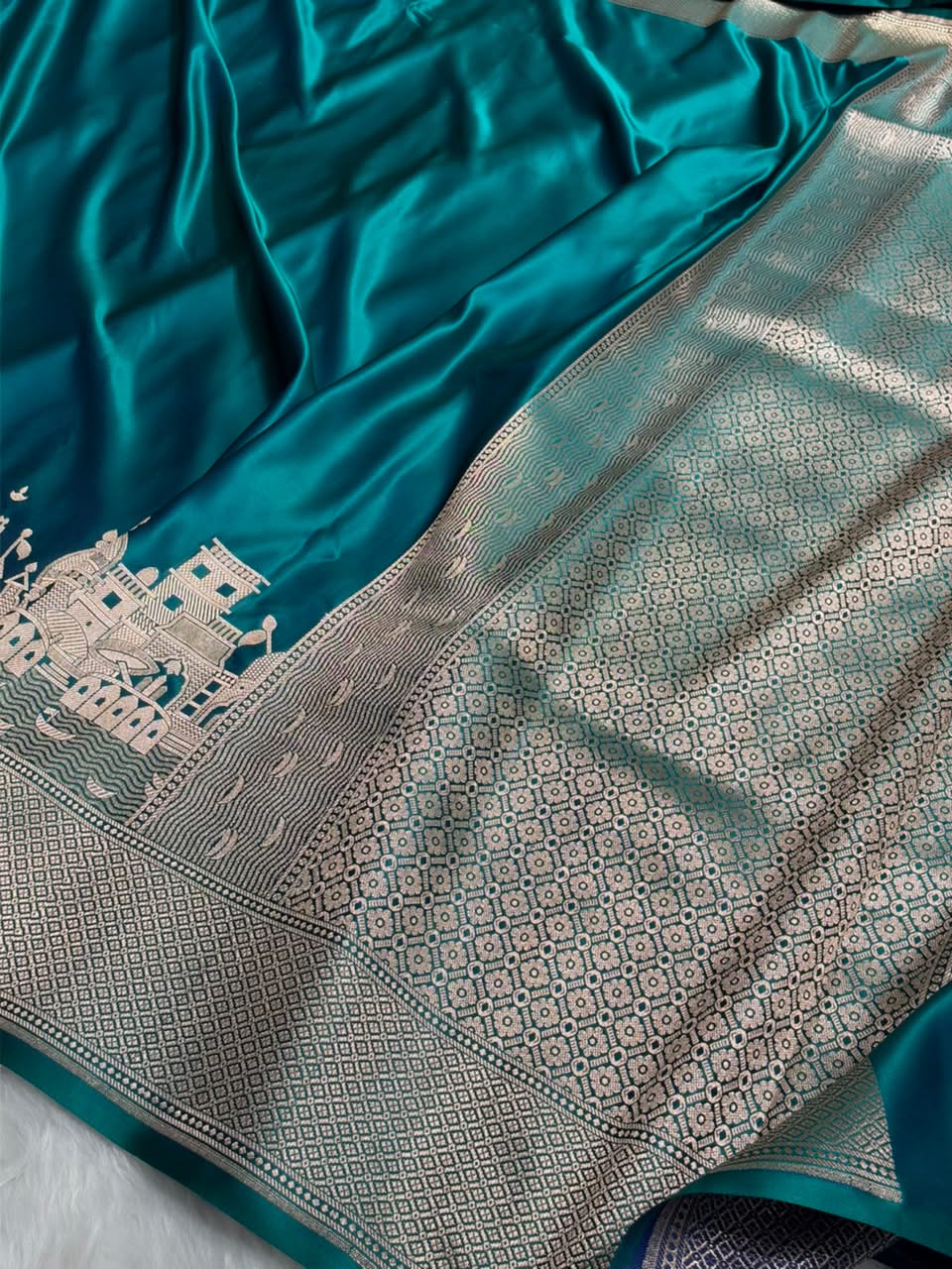 Rama Shades Ghat Pattern Satin Katan Silk Saree MSM-144