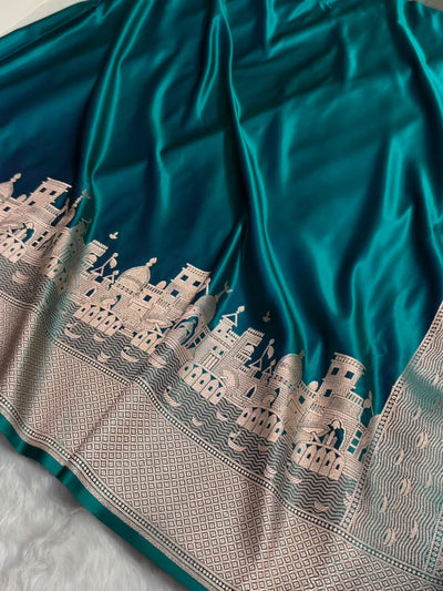 Rama Shades Ghat Pattern Satin Katan Silk Saree MSM-144