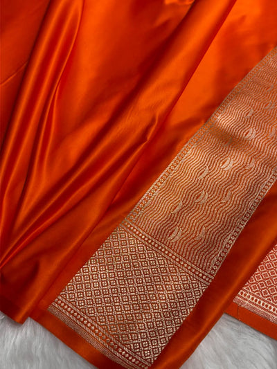 Orange Shades Ghat Pattern Satin Katan Silk Saree MSM-144