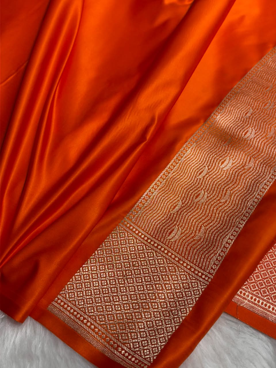 Orange Shades Ghat Pattern Satin Katan Silk Saree MSM-144