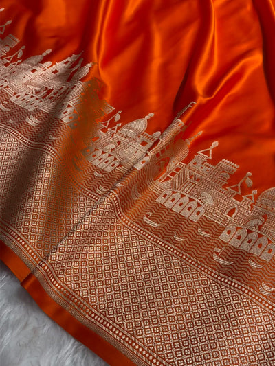 Orange Shades Ghat Pattern Satin Katan Silk Saree MSM-144