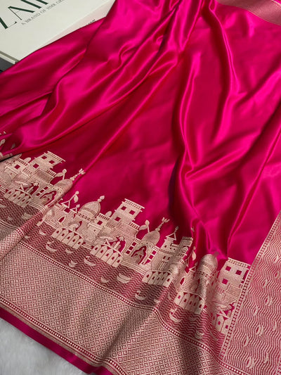 Pink Shades Ghat Pattern Satin Katan Silk Saree MSM-144