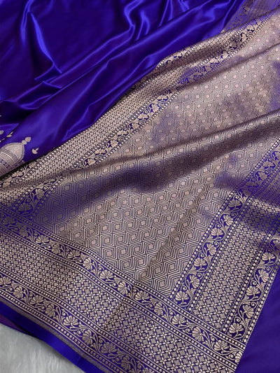 Royal Blue Shades Ghat Pattern Satin Katan Silk Saree MSM-144