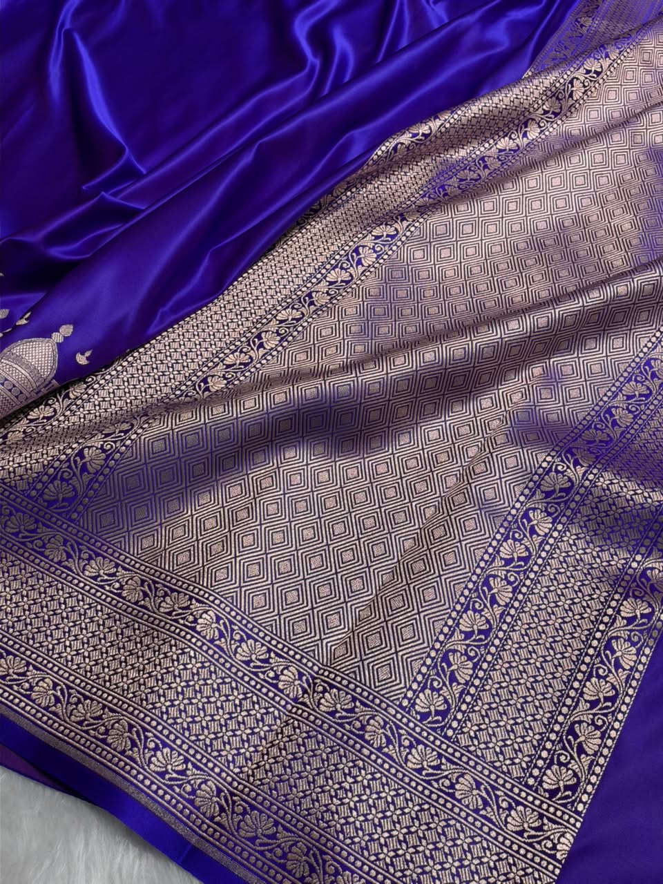 Royal Blue Shades Ghat Pattern Satin Katan Silk Saree MSM-144