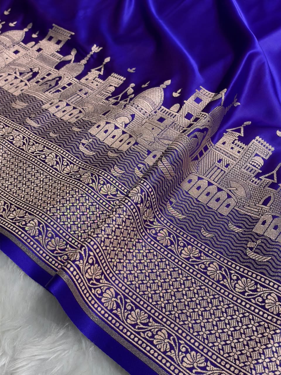 Royal Blue Shades Ghat Pattern Satin Katan Silk Saree MSM-144