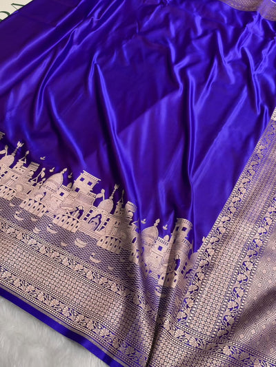 Royal Blue Shades Ghat Pattern Satin Katan Silk Saree MSM-144