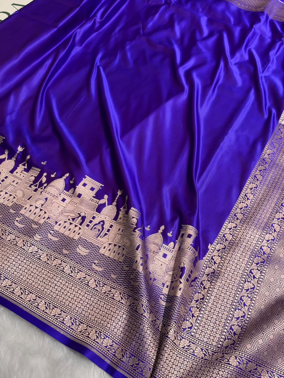 Royal Blue Shades Ghat Pattern Satin Katan Silk Saree MSM-144