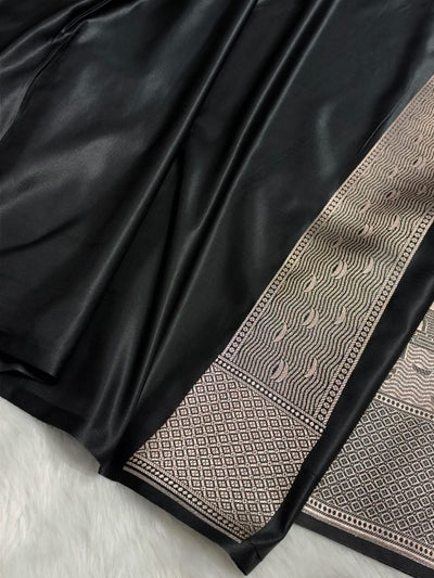 Black Shades Ghat Pattern Satin Katan Silk Saree MSM-144