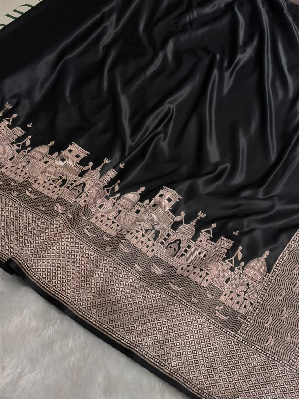 Black Shades Ghat Pattern Satin Katan Silk Saree MSM-144