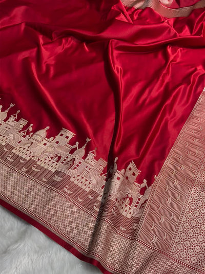 Red Shades Ghat Pattern Satin Katan Silk Saree MSM-144