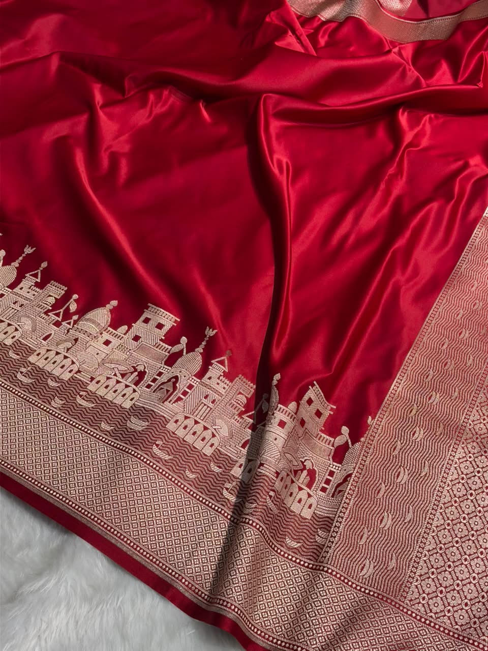 Red Shades Ghat Pattern Satin Katan Silk Saree MSM-144