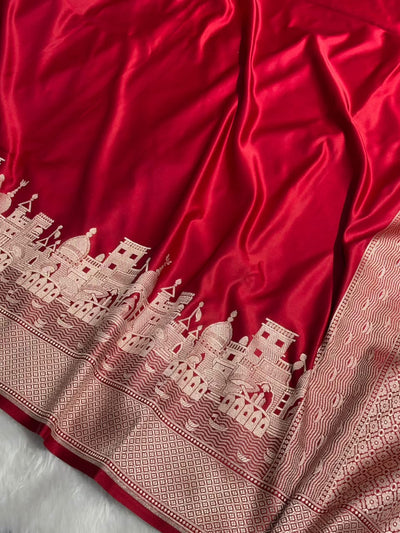 Red Shades Ghat Pattern Satin Katan Silk Saree MSM-144