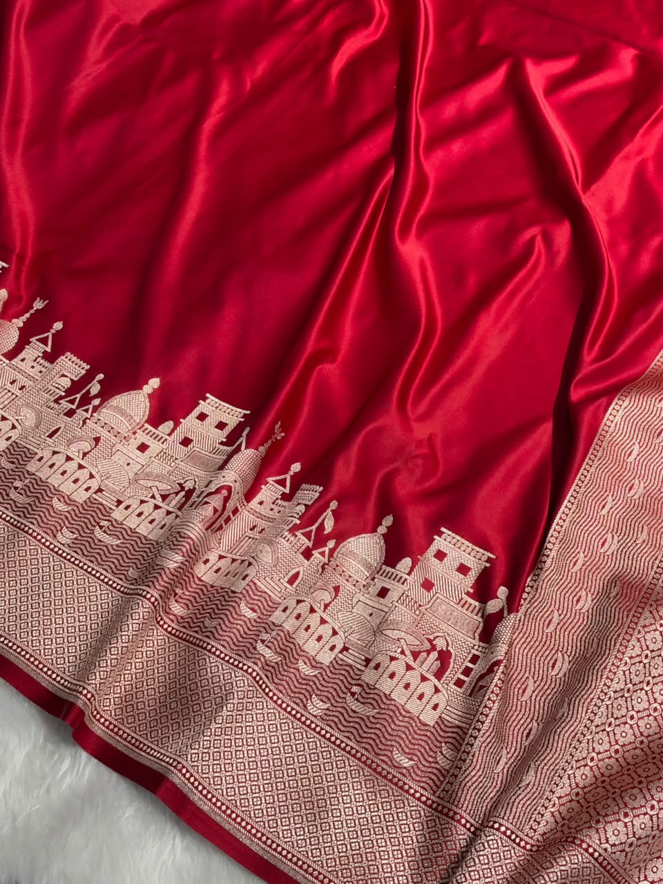 Red Shades Ghat Pattern Satin Katan Silk Saree MSM-144