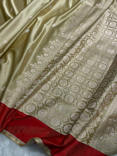 Tusser With Red Shades Border Banarasi Booti Pattern Mashru Silk Saree MSM-141