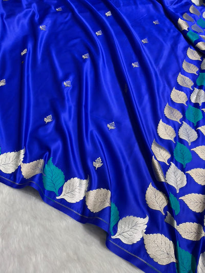 Royal Blue Shades Banarasi Booti Pattern Mashru Silk Saree MSM-136