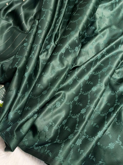 Dark Bottle Green Shades Banarasi Booti Pattern Mashru Silk Saree MSM-136