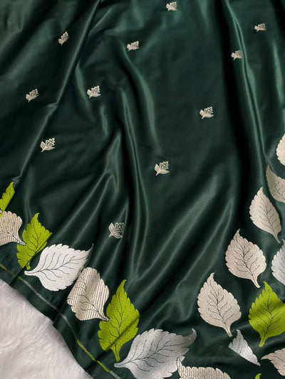 Dark Bottle Green Shades Banarasi Booti Pattern Mashru Silk Saree MSM-136
