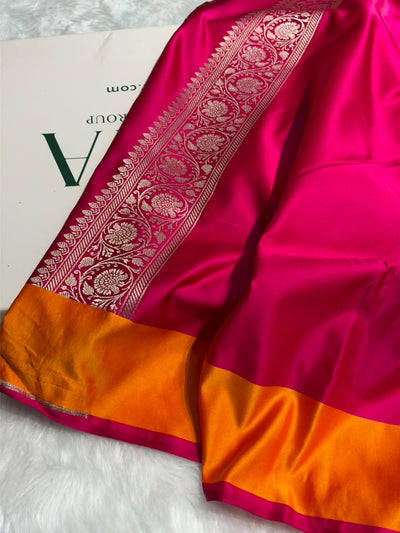Pink With Yellow Shades Border Banarasi Booti Pattern Mashru Silk Saree MSM-141