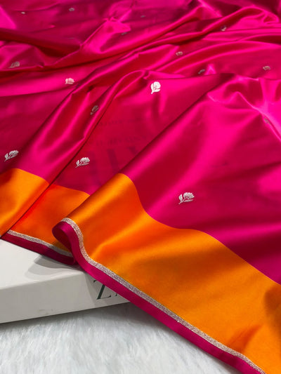 Pink With Yellow Shades Border Banarasi Booti Pattern Mashru Silk Saree MSM-141
