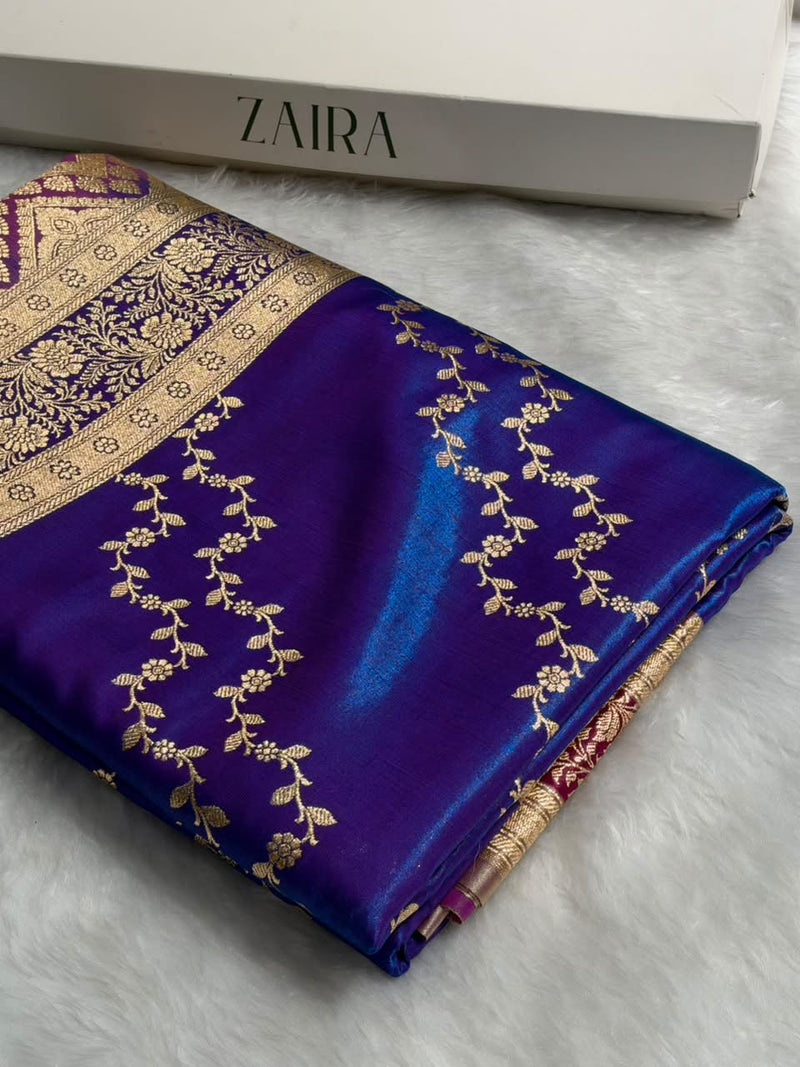 Banarasi Light Weight Satin Silk Royal Blue / Wine Shades SS69(C)