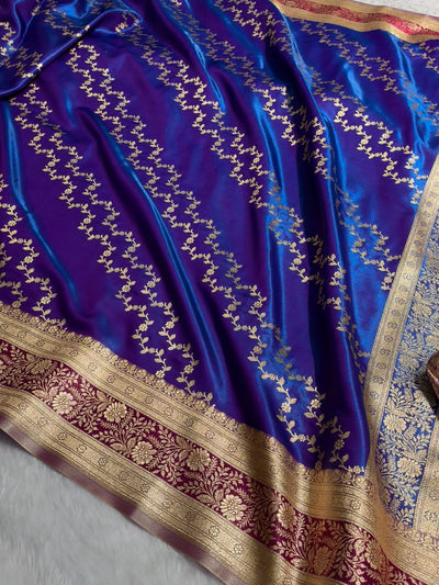Banarasi Light Weight Satin Silk Royal Blue / Wine Shades SS69(C)