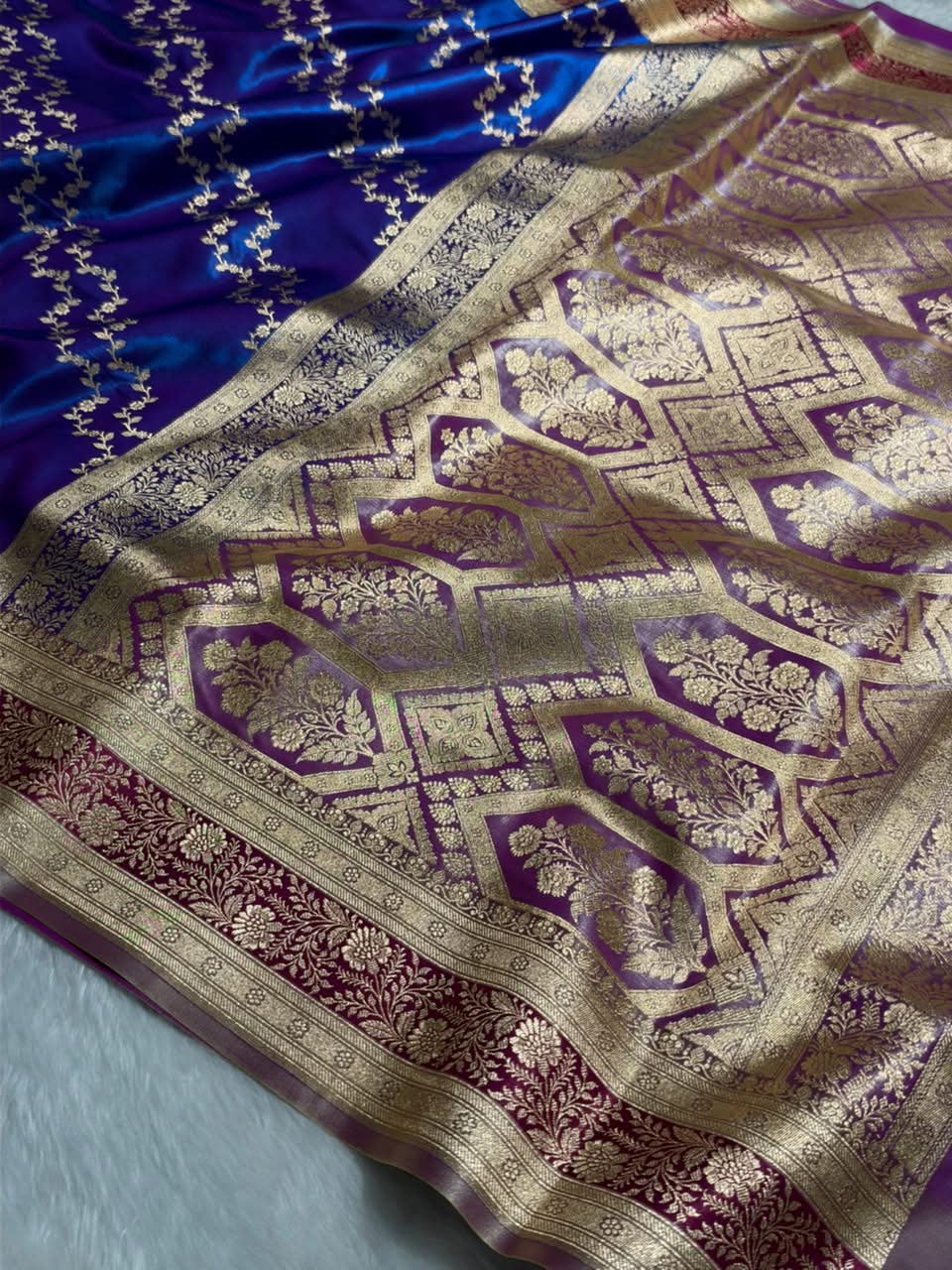 Banarasi Light Weight Satin Silk Royal Blue / Wine Shades SS69(C)