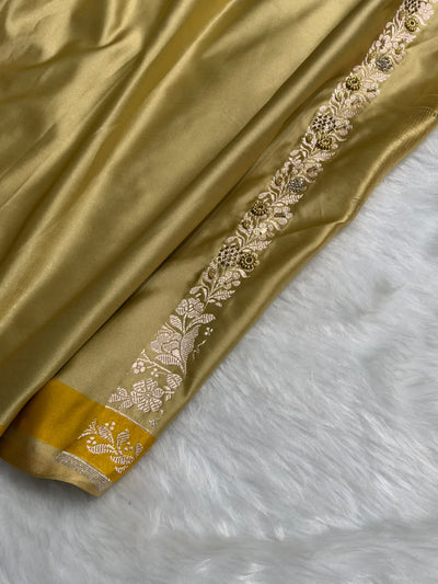 Bridal Beige Skirt Pattern Mashru Silk Saree With Ari And Stone Work BMSM-83