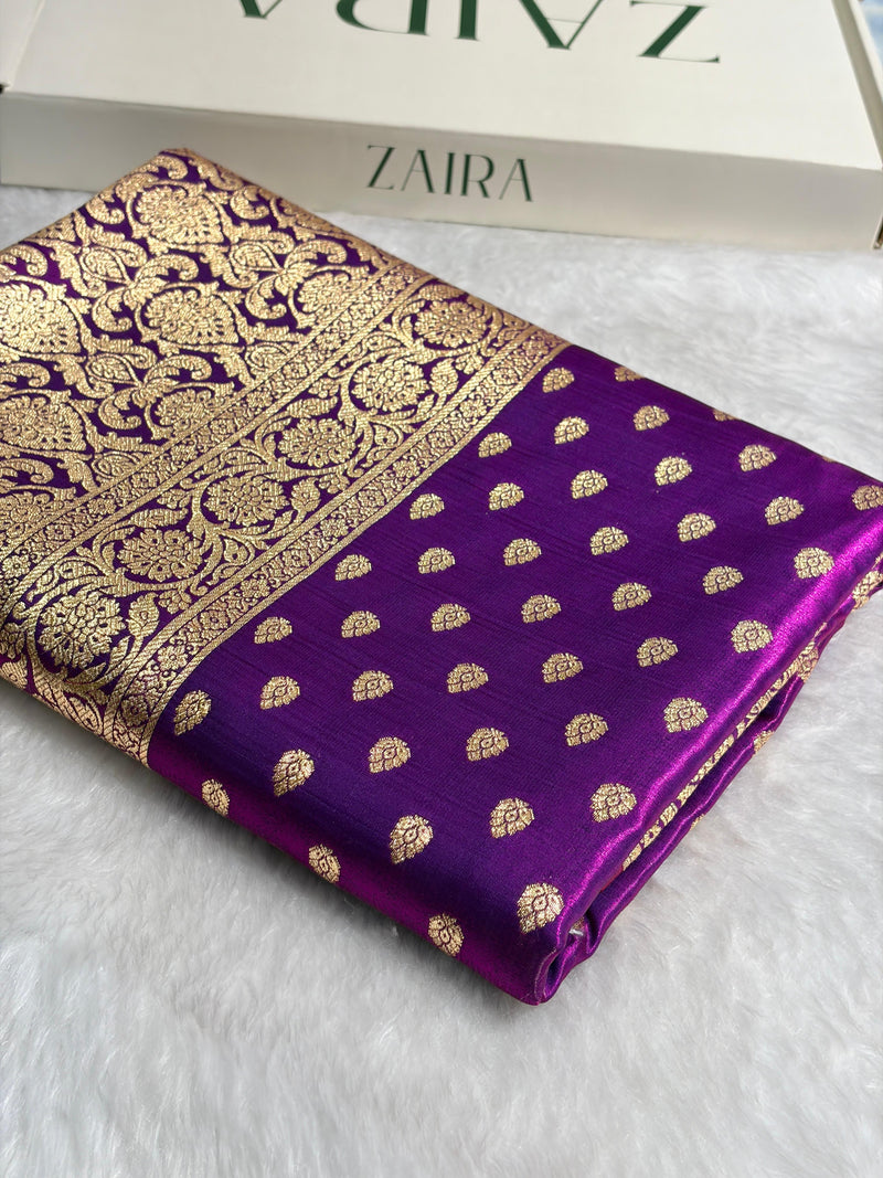 Satin Silk Booti in Cross Purple Shades SS01