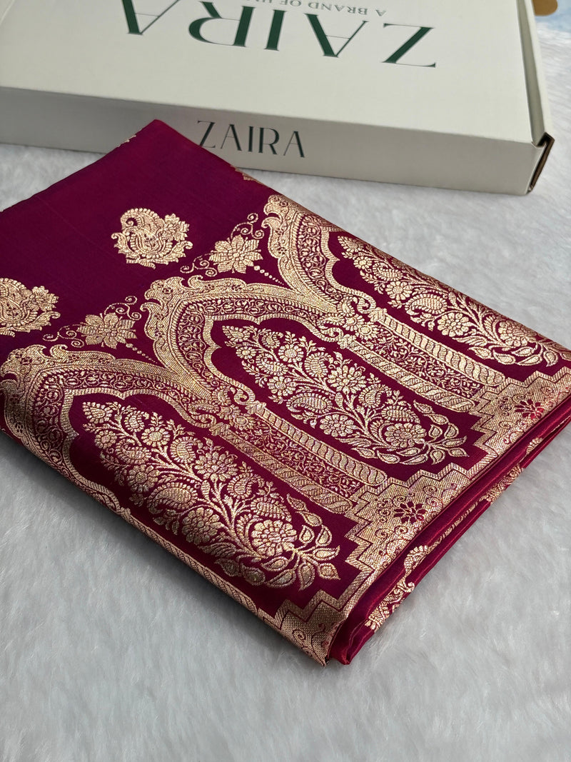 Banarasi Light Weight Satin Silk Rani Pink Shades SS71