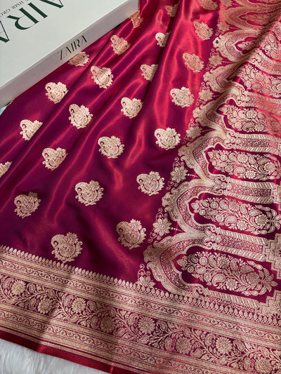 Banarasi Light Weight Satin Silk Rani Pink Shades SS71