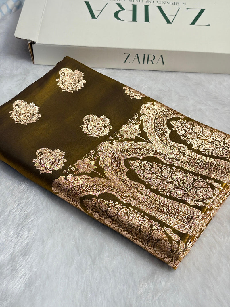Banarasi Light Weight Satin Silk Mahendi SS71