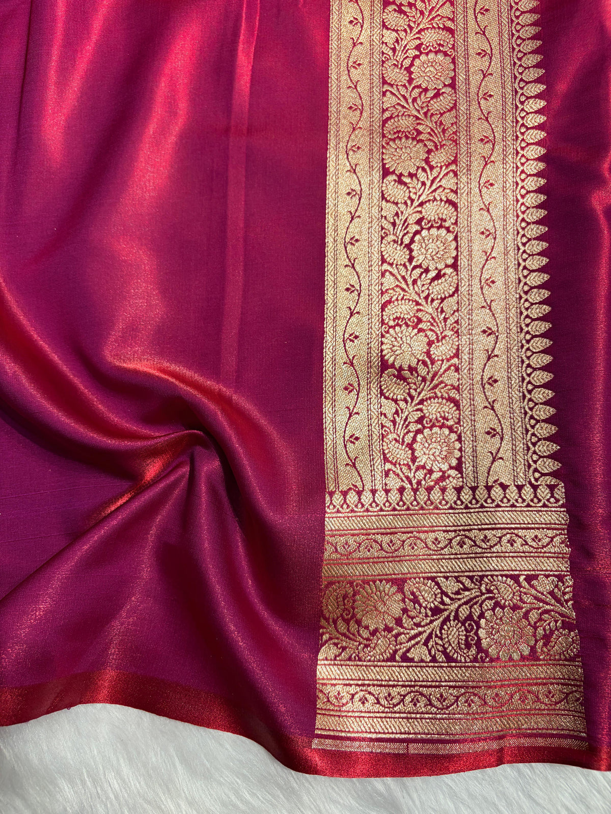 Banarasi Light Weight Satin Silk Rani Pink Shades SS71
