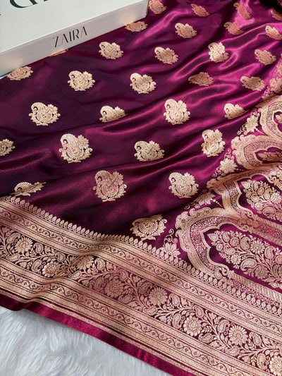 Banarasi Light Weight Satin Silk Wine Shades SS71