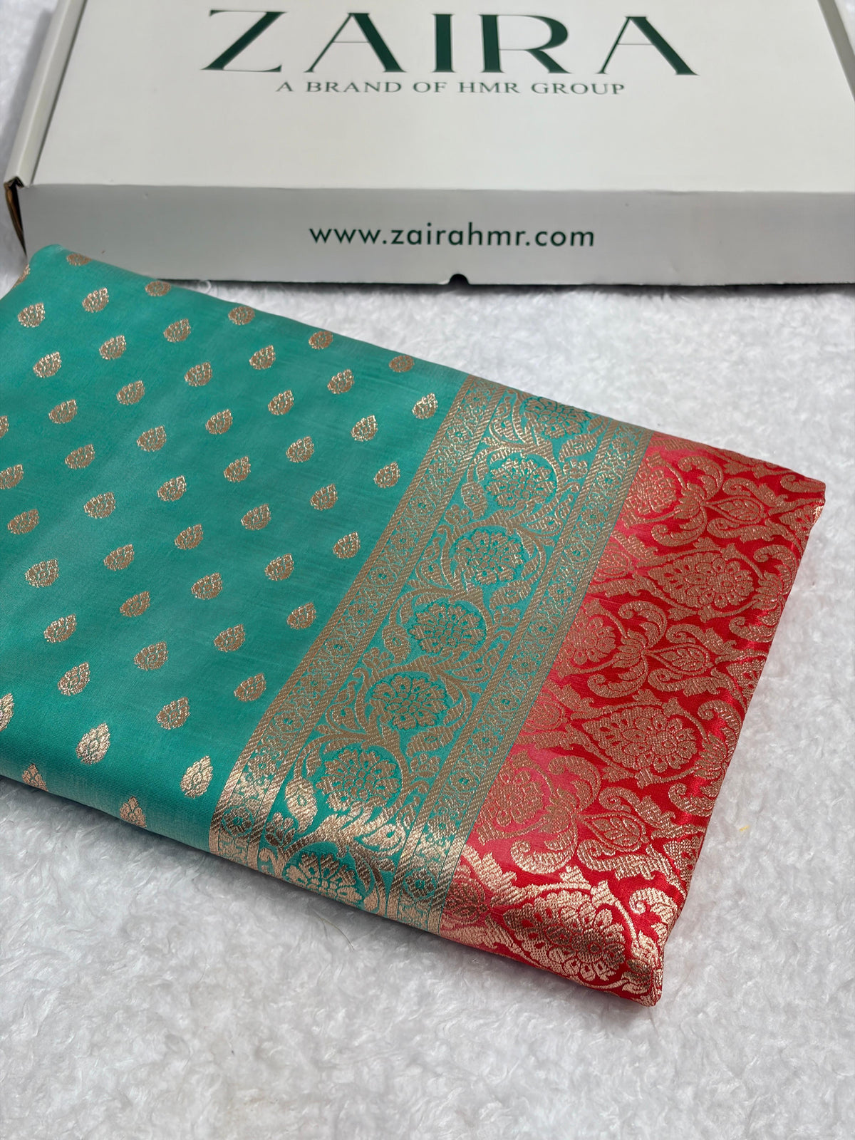 Satin Silk Booti in Sea Green With Red Shades SS01