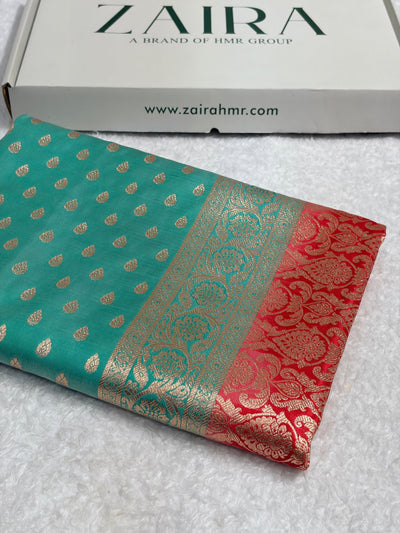 Satin Silk Booti in Sea Green With Red Shades SS01