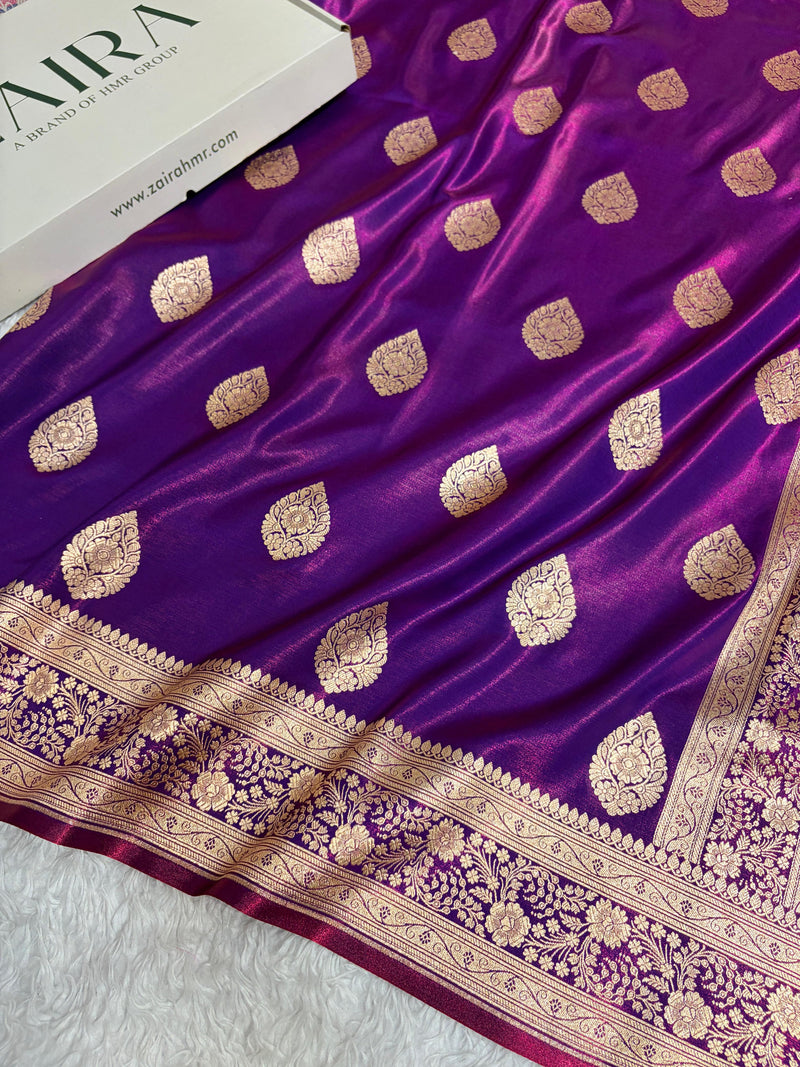 Banarasi Satin Silk Purple Boota SS05
