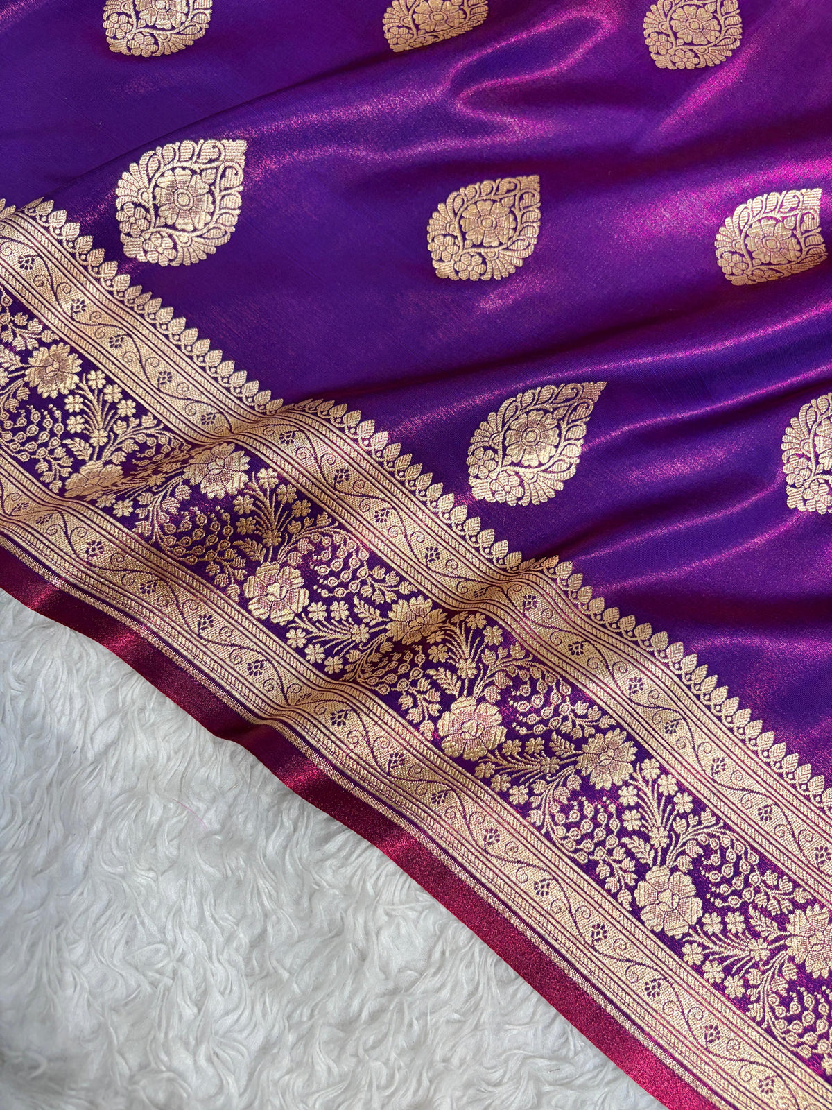 Banarasi Satin Silk Purple Boota SS05