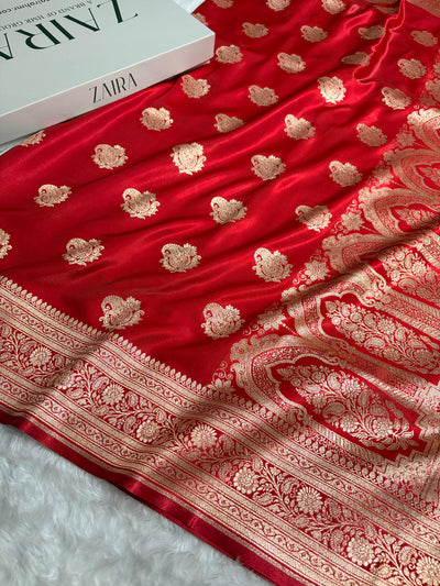 Banarasi Light Weight Satin Silk Red SS71