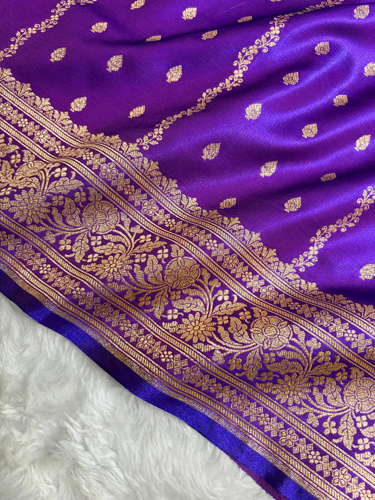 Banarasi Light Weight Satin Silk Royal Purple Shades SS70