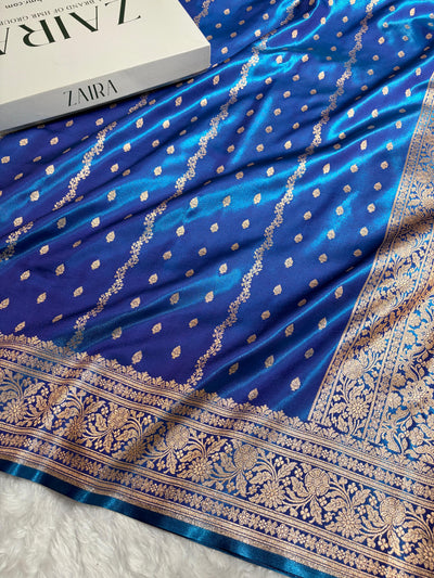 Banarasi Light Weight Satin Silk Royal Blue Shades SS70
