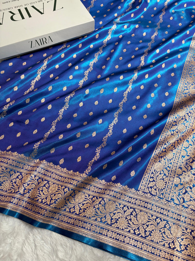 Banarasi Light Weight Satin Silk Royal Blue Shades SS70